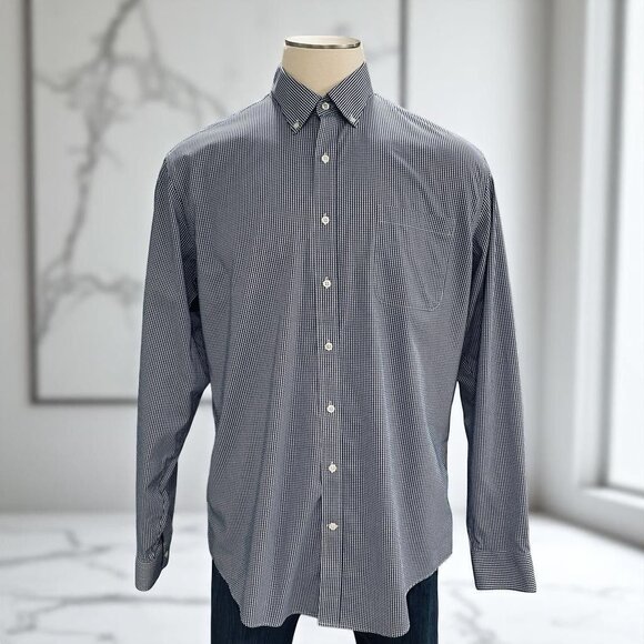 Lands End Supima Cotton Button Down Shirt Tailored Fit Blue Check 17/37 - Picture 1 of 7